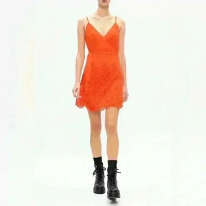 ALLSAINTS Zariah Lace Skirt Dress in Hot Tango Orange Sz 8 Medium